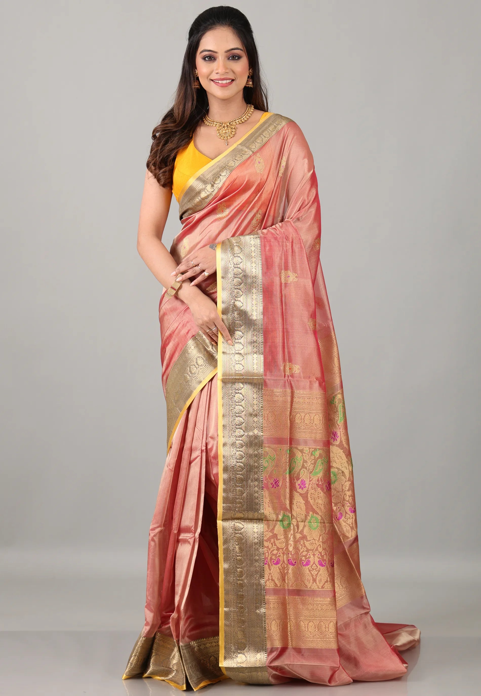 Cross Pink Sico Handloom Saree With Blouse Piece - Adi Akshoy & Co.