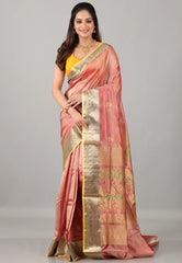 Cross Pink Sico Handloom Saree With Blouse Piece - Adi Akshoy & Co.