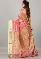 Cross Pink Sico Handloom Saree With Blouse Piece - Adi Akshoy & Co.