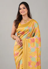 Yellow Kani Silk Saree With Blouse Piece - Adi Akshoy & Co.