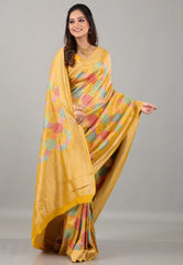 Yellow Kani Silk Saree With Blouse Piece - Adi Akshoy & Co.