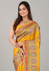 Mustard Yellow Kani Silk Saree With Blouse Piece - Adi Akshoy & Co.