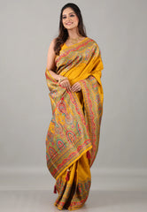 Mustard Yellow Kani Silk Saree With Blouse Piece - Adi Akshoy & Co.