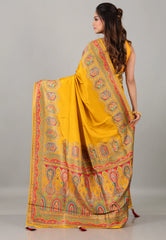 Mustard Yellow Kani Silk Saree With Blouse Piece - Adi Akshoy & Co.
