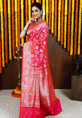 Rani Pink Minakari Kadwa Pure Silk Banarasi Saree with Blouse Piece