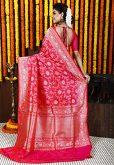 Rani Pink Minakari Kadwa Pure Silk Banarasi Saree with Blouse Piece