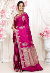 Magenta Kadwa Pure Silk Banarasi Saree with Blouse Piece