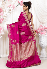 Magenta Kadwa Pure Silk Banarasi Saree with Blouse Piece