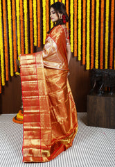 Red Brocade Tissue Kanjivaram Pure Silk Saree With Blouse Piece