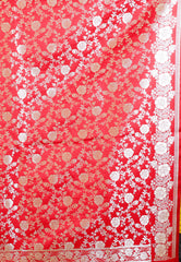 Red Wedding Banarasi Silk Saree with Blouse Piece
