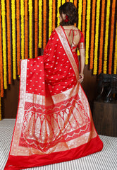 Red Wedding Banarasi Silk Saree with Blouse Piece