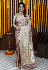 Neutral Beige Pastel Banarasi Silk Saree With Blouse Piece