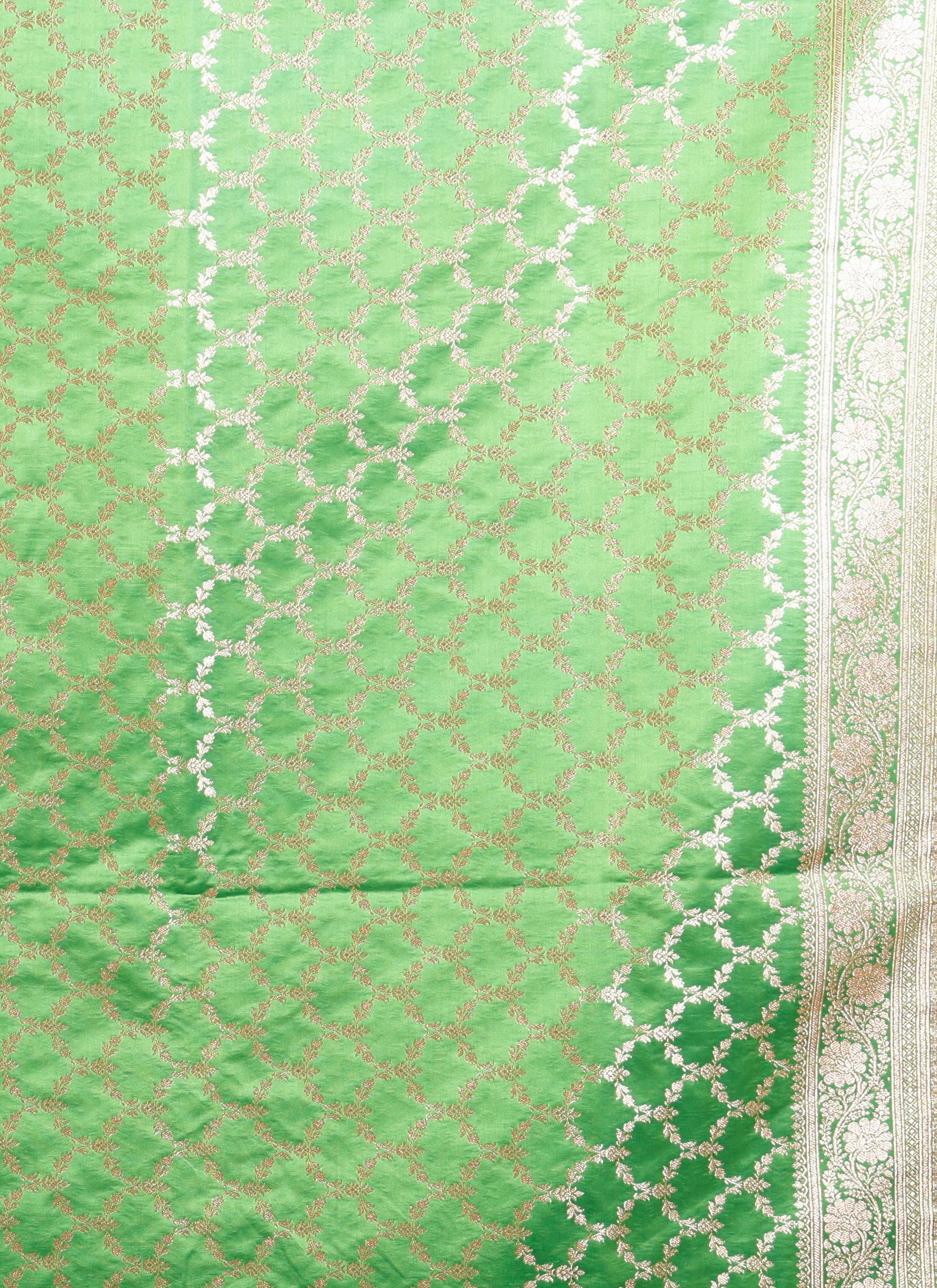 Light Blue with Parrot Green Border Pastel Banarasi Silk Saree With Blouse Piece
