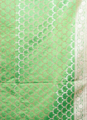 Light Blue with Parrot Green Border Pastel Banarasi Silk Saree With Blouse Piece