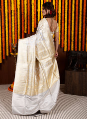 Grey Pastel Banarasi Silk Saree With Blouse Piece