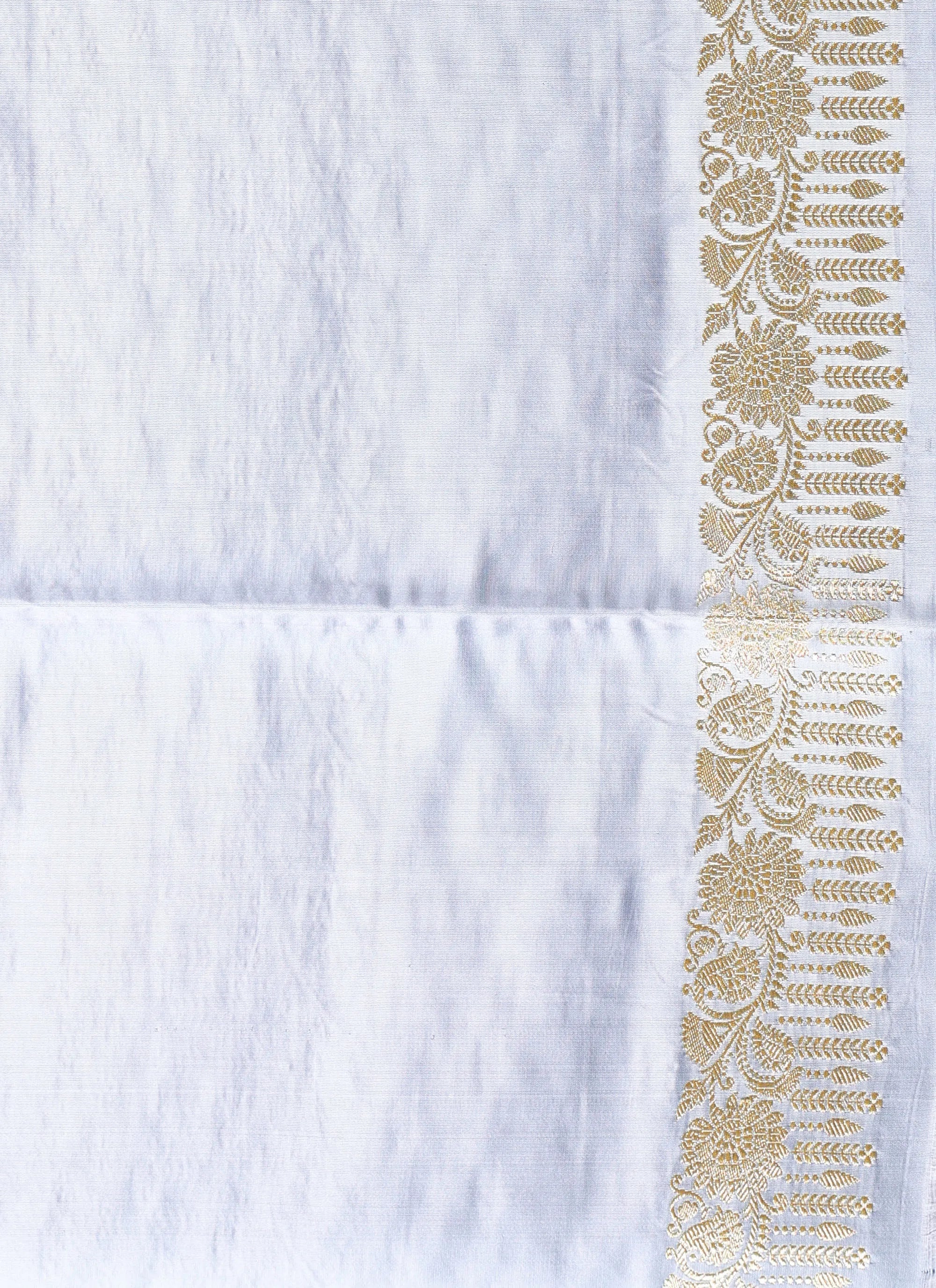 Light Grey Pastel Banarasi Silk Saree With Blouse Piece