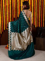 Dark Rama Green Wedding Banarasi Silk Saree with Blouse Piece