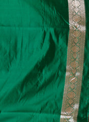 Off White with Green Border Korial Patli Banarasi Silk Saree With Blouse Piece