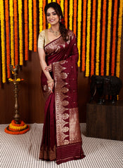 Maroon Tussar Pure Silk Saree with Blouse Piece