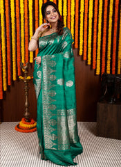 Blue Tussar  Pure Silk Saree with Blouse Piece