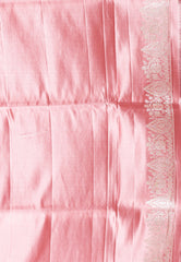 Peach Pastel Banarasi Silk Saree With Blouse Piece