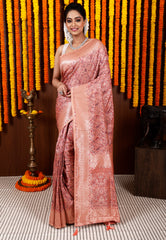 Peach Kani Silk Saree With Blouse Piece