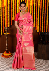 Pink Tissue Kanjivaram Silk Saree With Blouse Piece