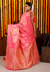 Pink Tissue Kanjivaram Silk Saree With Blouse Piece