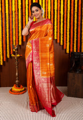 Mustard Yellow Tussar  Pure Silk Saree with Blouse Piece