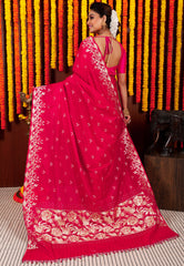 Rani Pink Katan Silk Saree With Blouse Piece