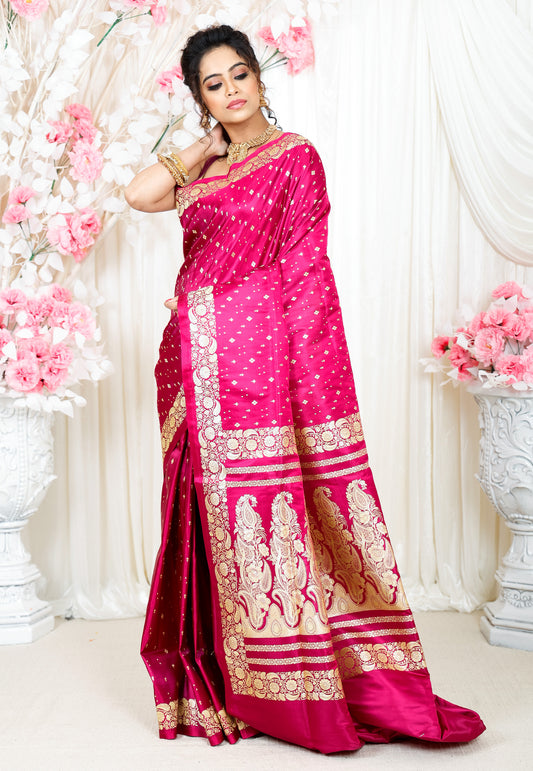 Magenta Wedding Banarasi Silk Saree with Blouse Piece