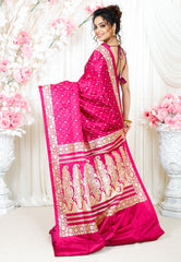 Magenta Wedding Banarasi Silk Saree with Blouse Piece