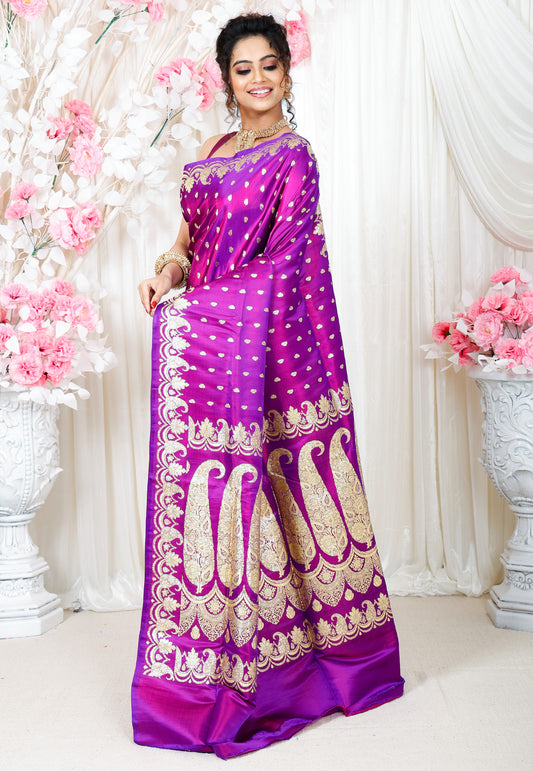 Purple Wedding Banarasi Silk Saree with Blouse Piece