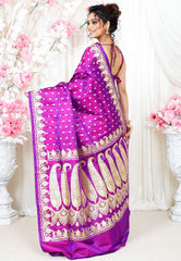 Purple Wedding Banarasi Silk Saree with Blouse Piece