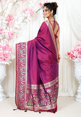 Magenta with Minakari Border Katan Silk Saree With Blouse Piece