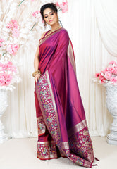 Magenta with Minakari Border Katan Silk Saree With Blouse Piece