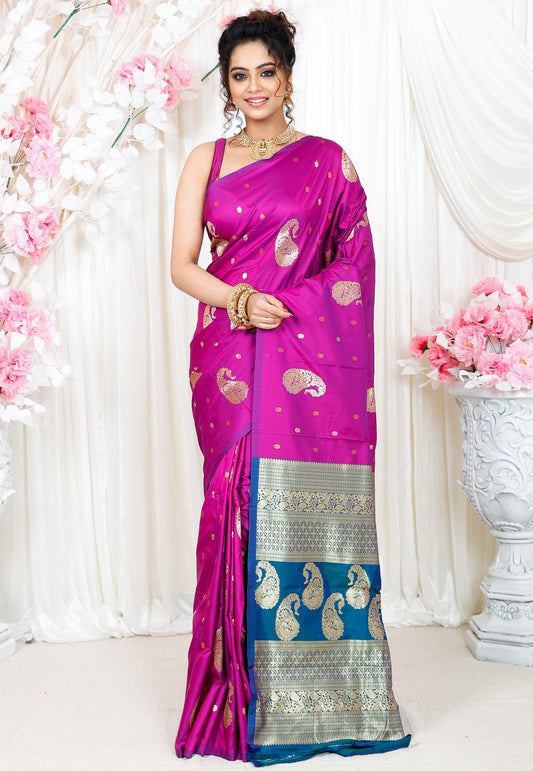 Magenta Kanjivaram Silk Saree With Blouse Piece