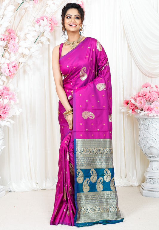 Magenta Kanjivaram Silk Saree With Blouse Piece