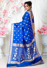 Royal Blue Wedding Banarasi Silk Saree with Blouse Piece