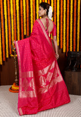 Rani Pink Kadwa Katan Pure Silk Saree With Blouse Piece