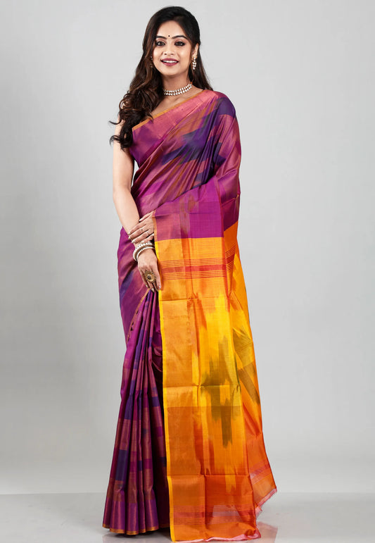 Magenta Ikkat Pure Silk Saree With Blouse Piece