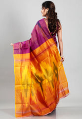 Magenta Ikkat Pure Silk Saree With Blouse Piece