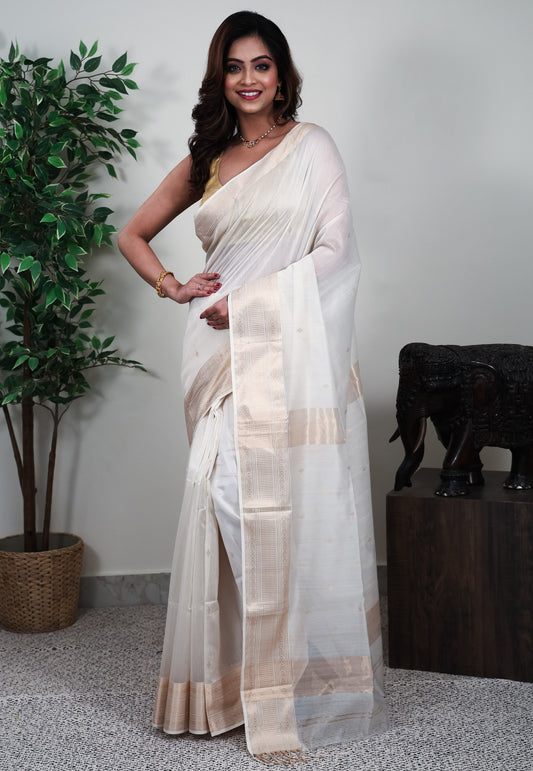 Off White Sico Handloom Saree With Blouse Piece