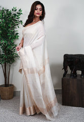 Off White Sico Handloom Saree With Blouse Piece