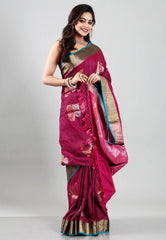 Magenta Tussar Silk Saree with Blouse Piece