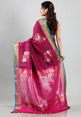 Magenta Tussar Silk Saree with Blouse Piece