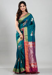 Cross Green Tussar Silk Saree with Blouse Piece
