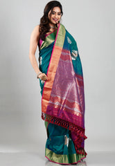 Cross Green Tussar Silk Saree with Blouse Piece