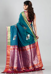 Cross Green Tussar Silk Saree with Blouse Piece