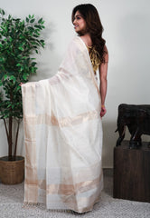 Off White Sico Handloom Saree With Blouse Piece